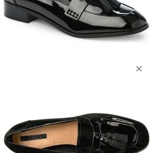 Tahari Glossy Black Loafers with Tassel Accent